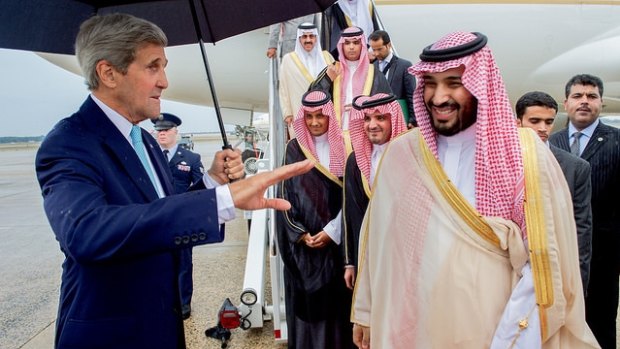 US Secretary of State John Kerry meets Deputy Crown Prince Mohammed bin Salman in Washington in May 2015.