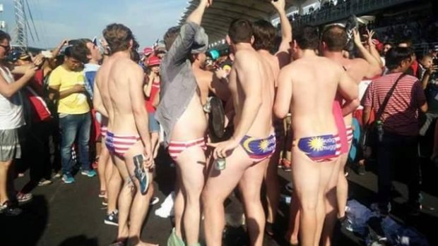 The nine Australians in the offending budgie smugglers. 