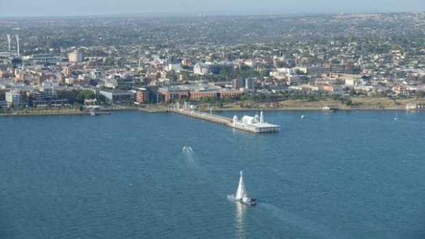 Geelong's floating Christmas tree was towed across Corio Bay on Wednesday.