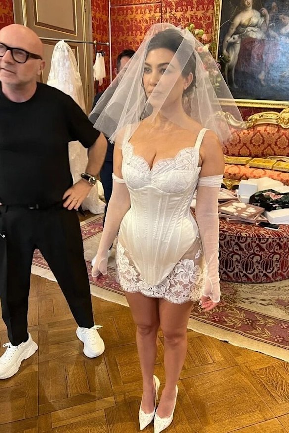Kourtney Kardashian at a fitting for her wedding dress.