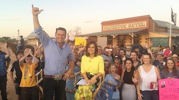 The <i>Today</i> team broadcasting in front of the Silverton Hotel.