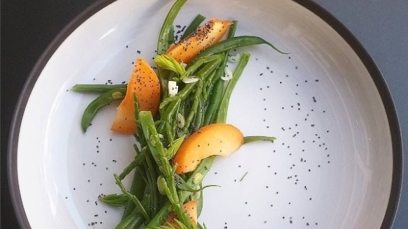 Green beans with samphire, apricot, poppy seed and spring onion at Le Kitchen Cafe.