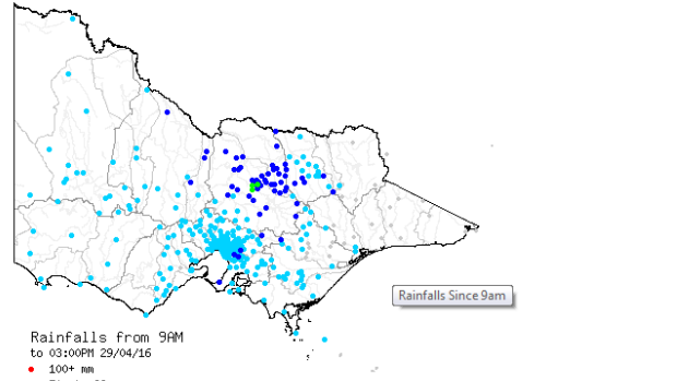 Recorded rainfall across Victoria since 9am on Friday