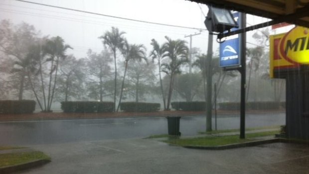 Heavy rain falls at Redcliffe.