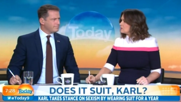 <em>Today's</em> Karl Stefanovic, discussing his famous blue suit with Lisa Wilkinson.