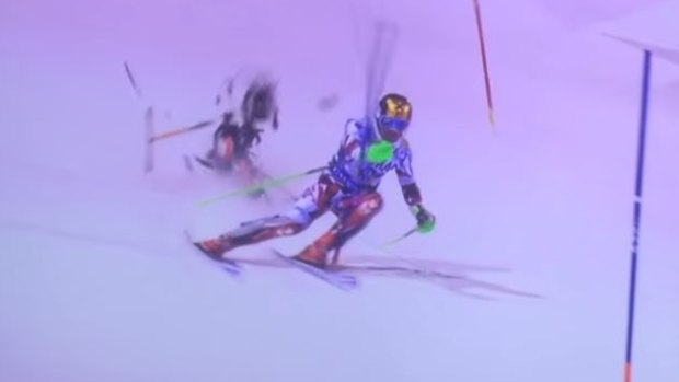 Near-miss: Marcel Hirscher completed the race, oblivious to the incident.