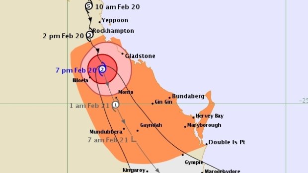 The 7pm Friday tracking map for Tropical Cyclone Marcia.