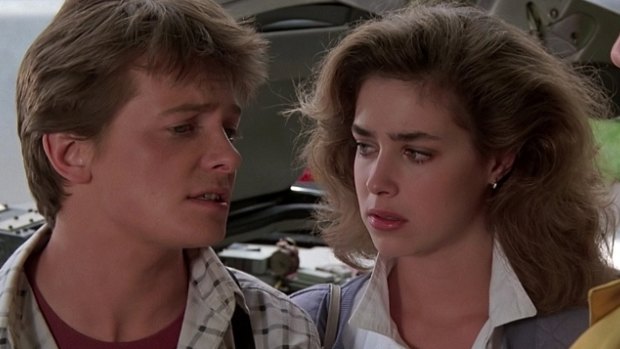 Back to the past: youthful-looking Michael J. Fox and Claudia Wells in the film.
