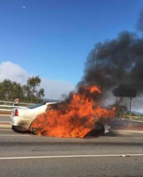 Another vehicle engulfed in flames in Canning Vale on Wednesday. 