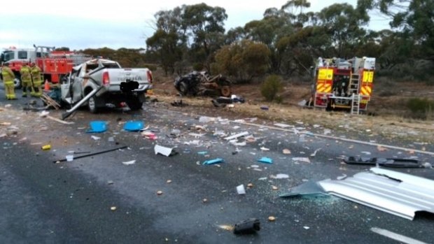 The scene of the crash on the Sturt Highway in Euston that left two people dead. 