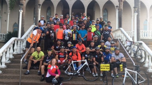 Cyclists who rode from Lakemba Mosque to Martin Place.
