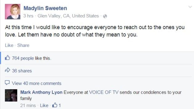 Madylin Sweeten's Facebook post.