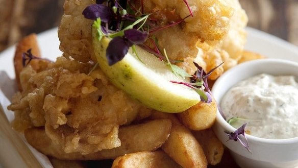 Casual and delicious ... beer-battered flathead and chips at the Boathouse Palm Beach. 