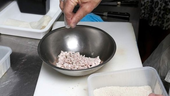 Step 3 Season the chopped chicken with salt flakes and white pepper