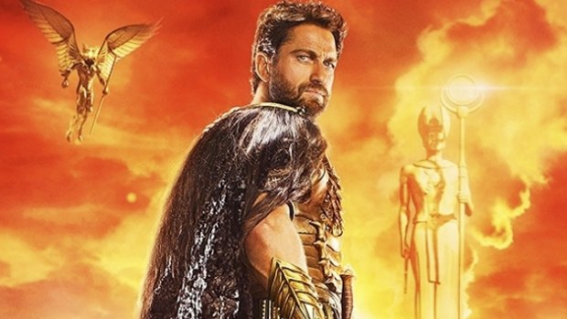 Poster image from <i>Gods of Egypt</i> featuring Gerard Butler. 
