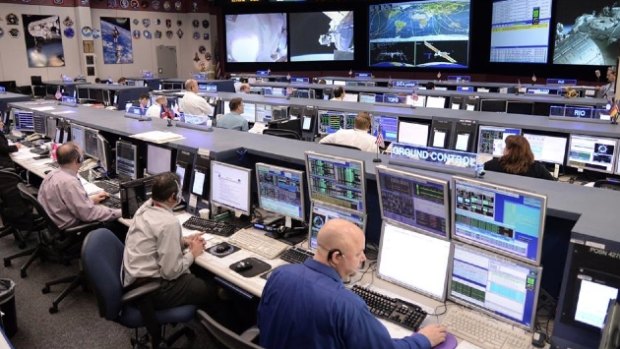 The International Space Centre's Mission Control at NASA's Johnson Space Centre overseeing the spacewalk.