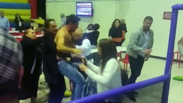 A screengrab of the brawl inside Lollipop's Playland & Cafe in Wetherill Park.