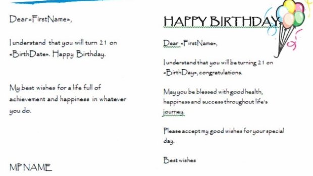 An example of  birthday cards that can be sent to a voter from the software's user manual. 