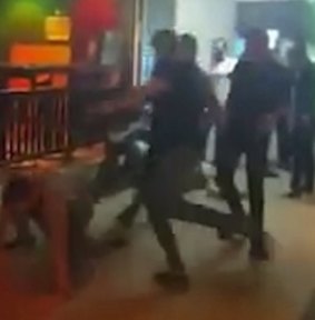 A screen shot from the video posted on Facebook that appears to show Thai guards at a nightclub beating up tourists.