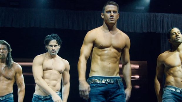 Taking the mick ... Tatum (centre) in one of his most famous roles in <i>Magic Mike</i>.