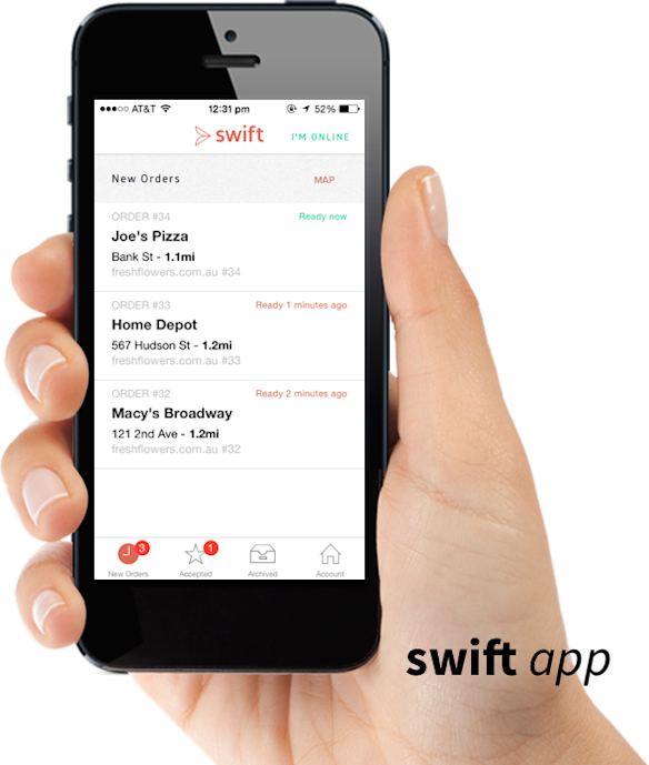 The Swift mobile app in action.