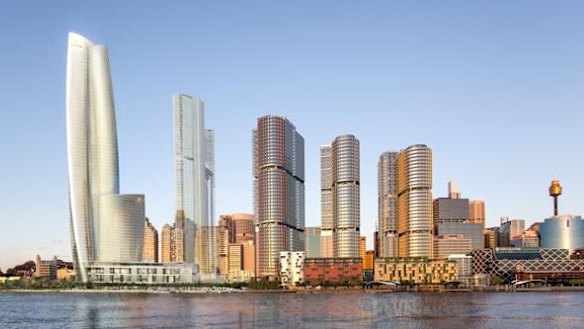 The planned $2 billion Crown Sydney development, far left, at Barangaroo.