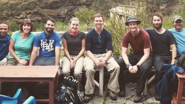 Liam Buxton (third from the right) and his trekking party before the earthquake.