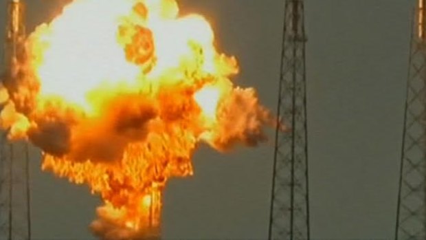 A big explosion at the Cape Canaveral space station during a launch of the SpaceX rocket.