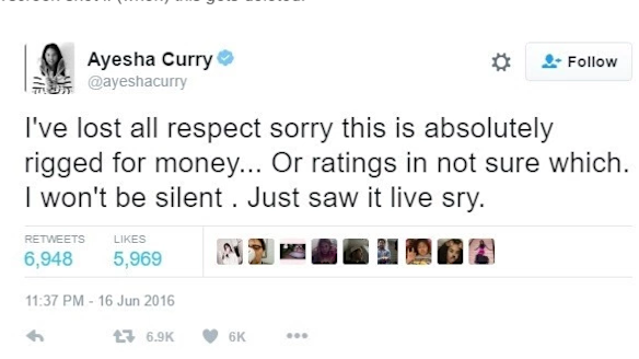 Controversial: The tweet deleted by Ayesha Curry.