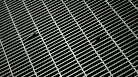 Bullet holes in a fence at the Manus Island detention centre.