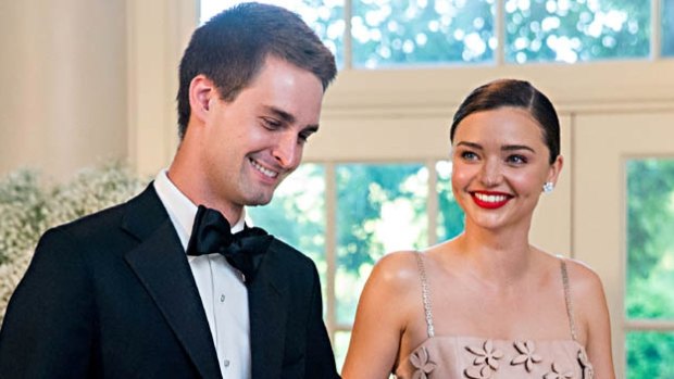 Miranda Kerr and Evan Spiegel, seen here at a White House function, were married in the garden of their $16 million home in Brentwood, Los Angeles, in front of close family and friends in May.