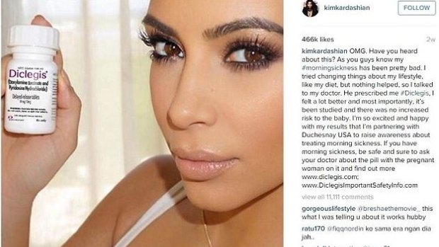 Kim Kardashian also made the news for (mis)promoting morning sickness pills.