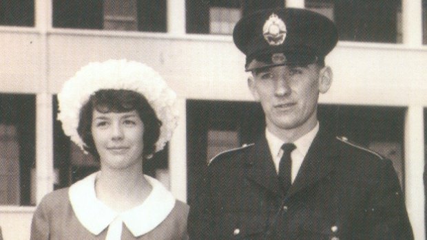 Channel Nine NRL commentator Ray 'Rabbits' Warren as a young constable in Canberra. Pictured with his first wife Monica.