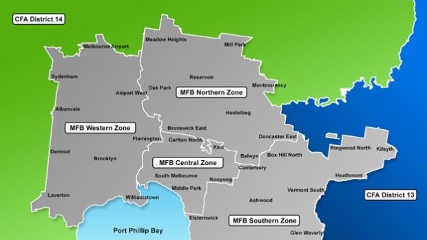 A map of the four MFB zones in Melbourne. 