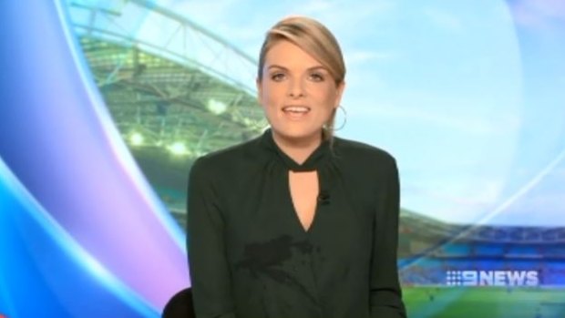 Erin Molan fell off her chair, swore and spilled water on herself during the 6pm bulletin.