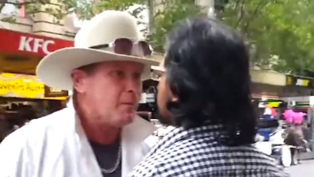 A Melbourne coachman has been filmed abusing and threatening a man during an animal rights protest. 