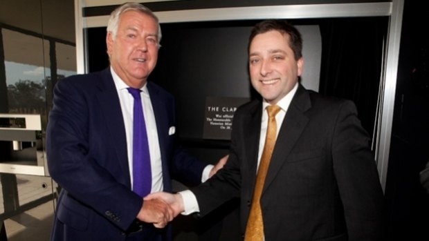 Matthew Guy (right) with developer Michael Yates in 2012 at the opening of an earlier apartment project in South Yarra. 