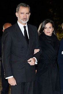 King Felipe VI of Spain and Queen Letizia of Spain attend Placido Arango's funeral at Los Jeronimos on March 04, 2020.