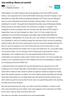 The bride was outed on a Reddit wedding shaming page.