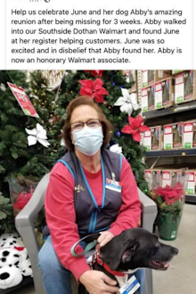 Walmart worker Ms June with missing dog Abby