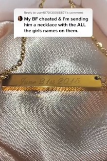 On the flip side of the necklace is the date of their anniversary.