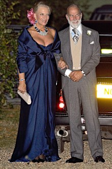 HRH Princess Michael of Kent and HRH Prince Michael of Kent arrive at the home of Lady Annabel Goldsmith for the evening reception.