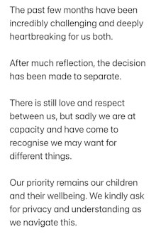 Api Robin issues statement on social media confirming his split from Celeste Barber
