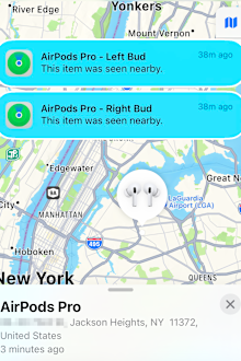 Missing AirPods in NYC using the Find My app.