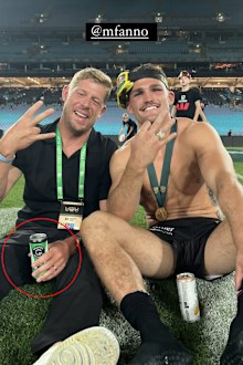 Nathan Cleary and Mick Fanning after the 2023 NRL Grand Final.