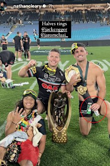 Nathan Cleary with his team mates after the 2023 NRL Grand Final.