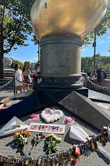 Tributes left around the Flame of Liberty statue in Paris ahead of the 25th anniversary of Princess Diana's death, August 2022.