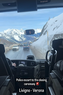 Cooper Woods shows the police escort Team Australia's bus got to Verona. 