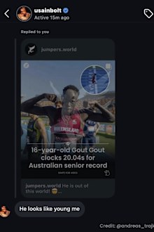 Usain Bolt's five-word message to Aussie sprint sensation Gout Gout.