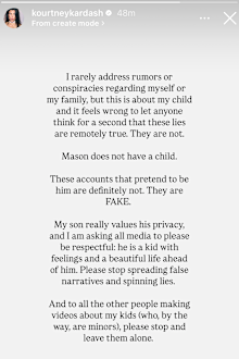 Kourtney Kardashian addresses rumours that her son Mason has a secret child